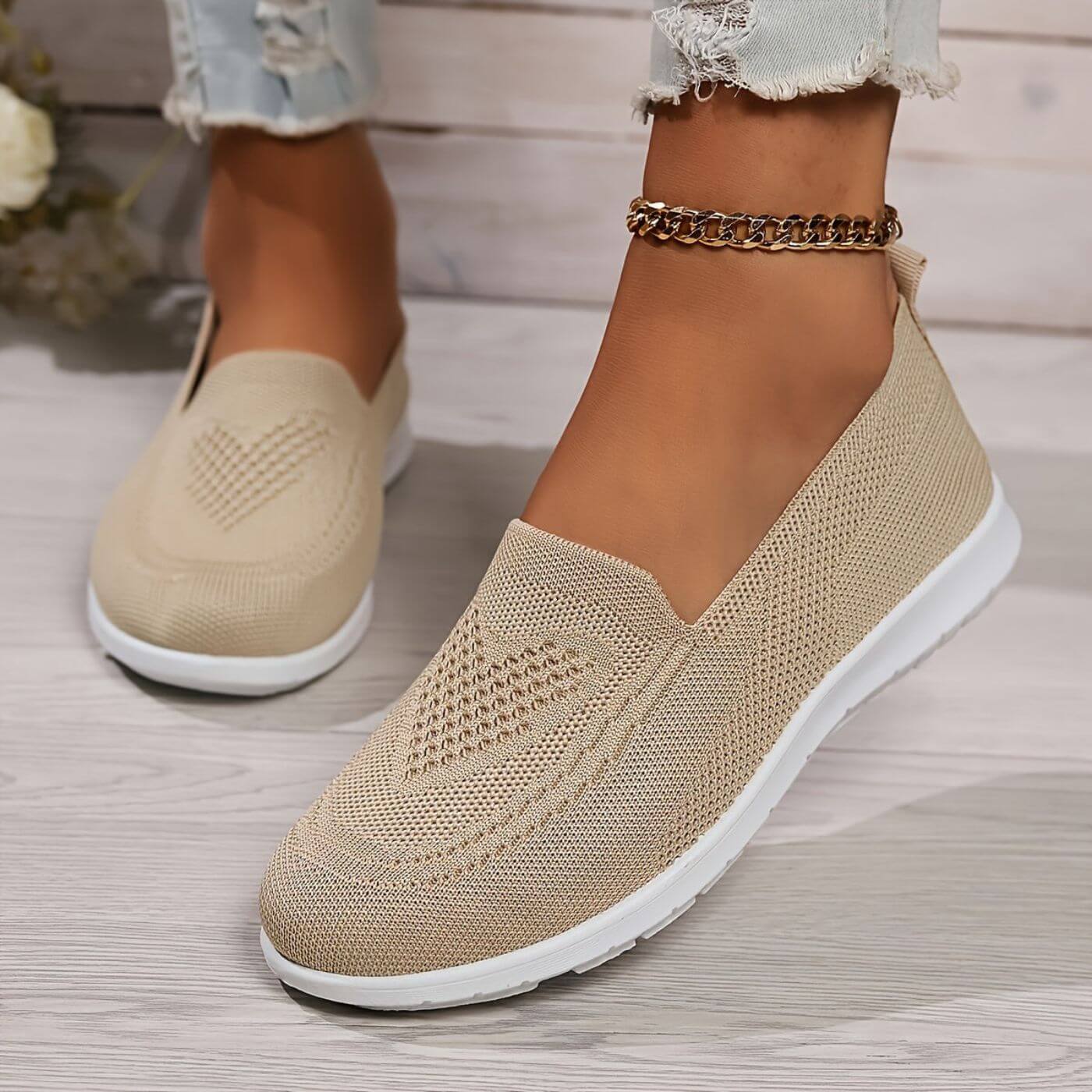 Kvinnors Slip-On Sneakers Andningsbart Stickat Gummi main image 0